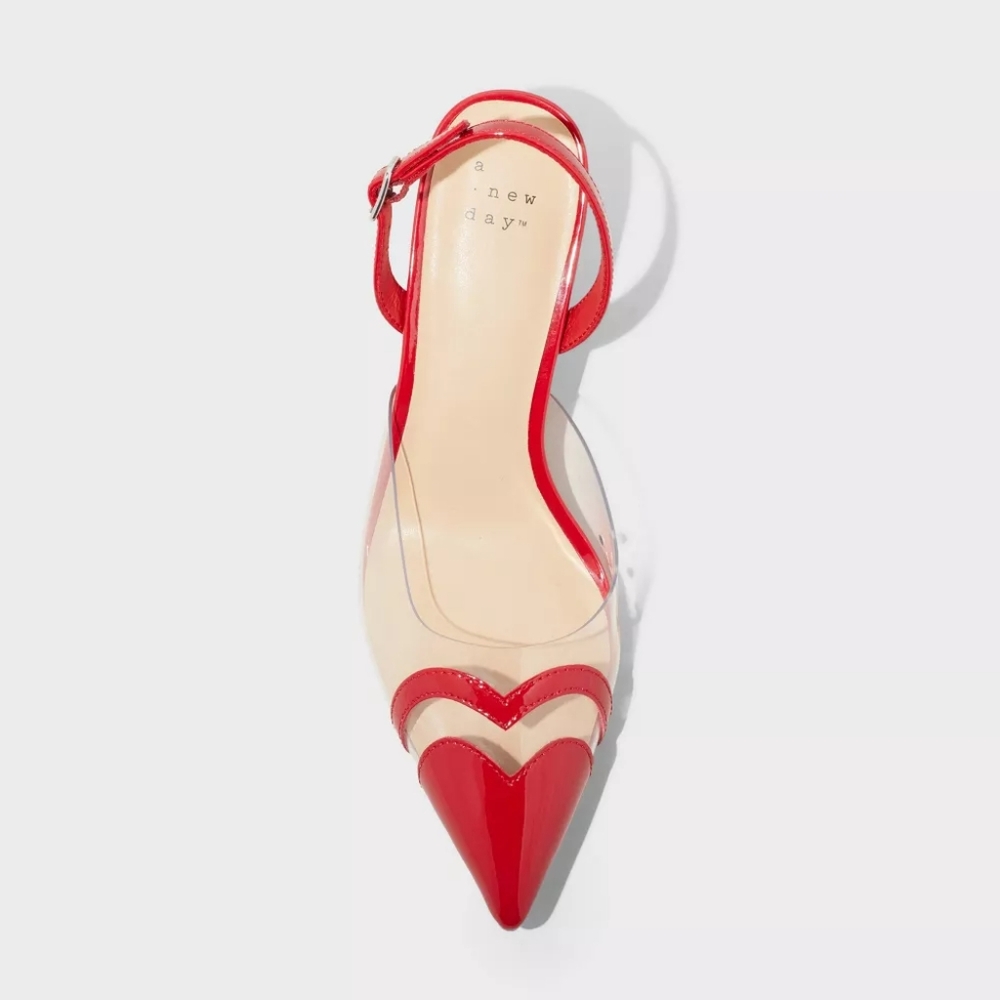 Women's Eleanor Heart Slingback Heels - A New Day - Red | Christmas Dress Shoes